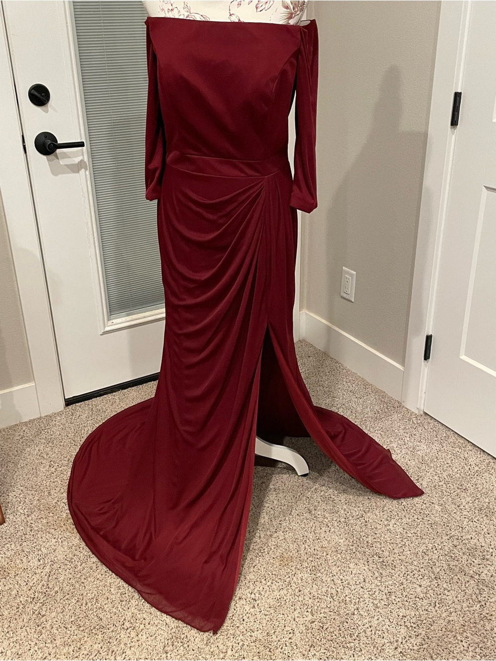 Allure Bridals Off-Shoulder Wine Red Evening Gown
